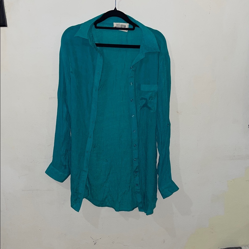 Teal Button-Up Blouse